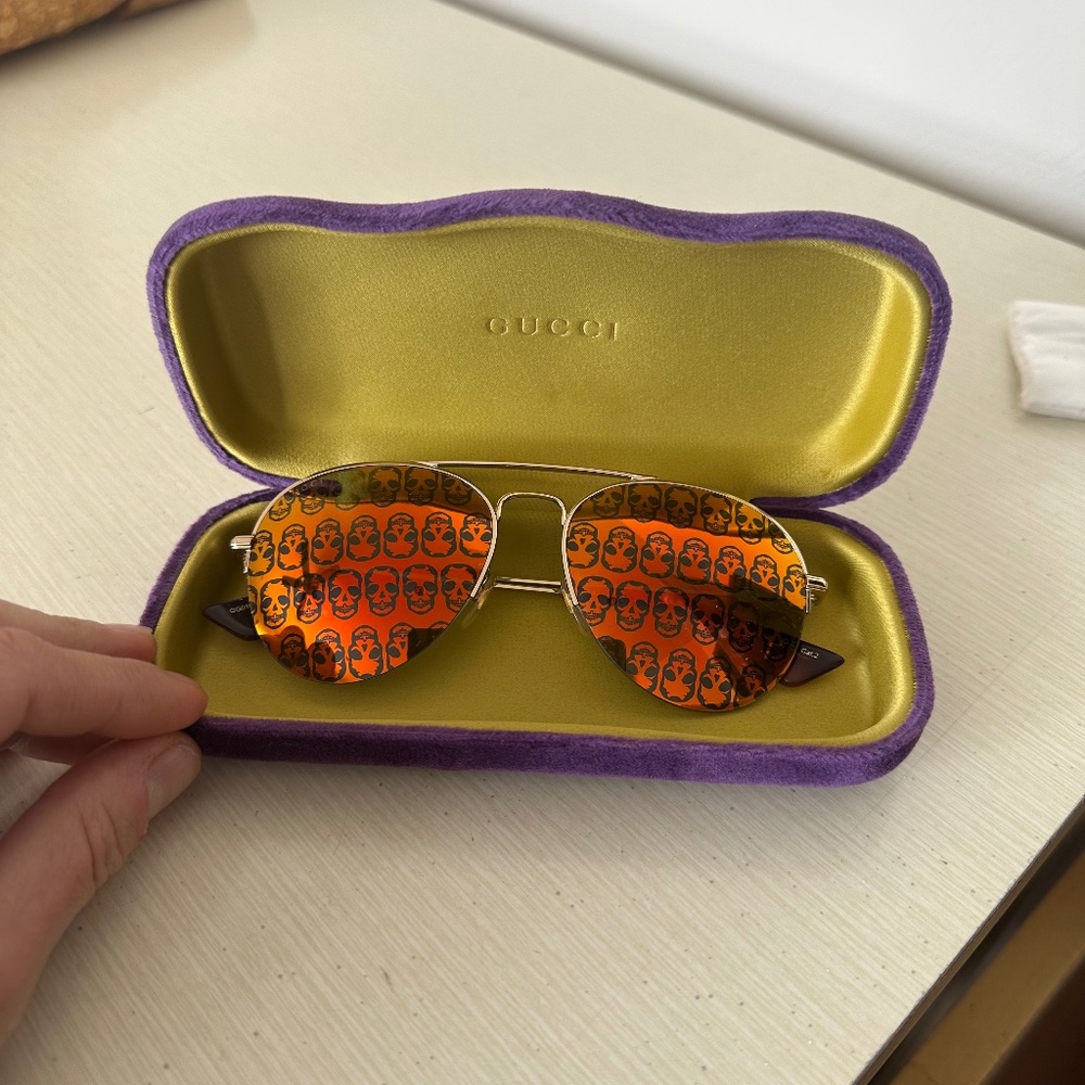 Gucci Skull Metallic Aviator Sunglasses